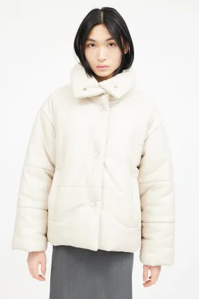 Beige Faux Leather Puffer Jacket