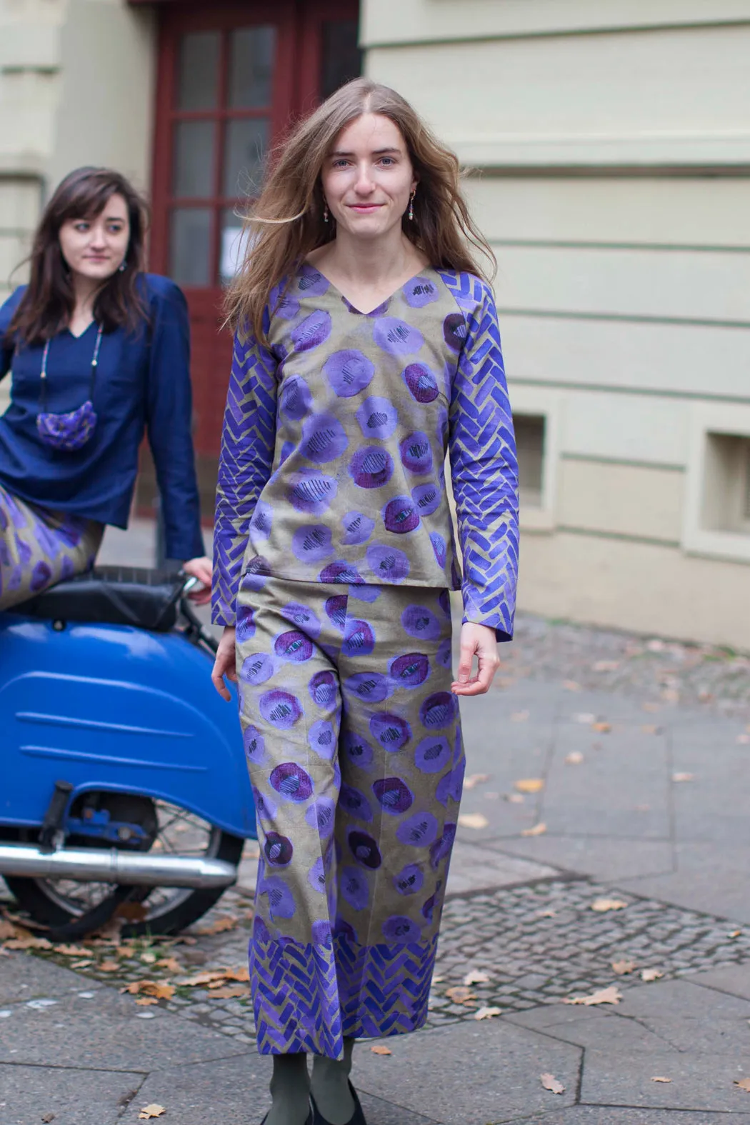 Beige Purple Culottes with Dots