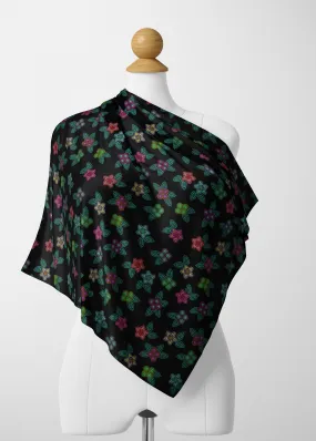 Berry Flowers Black Satin Shawl