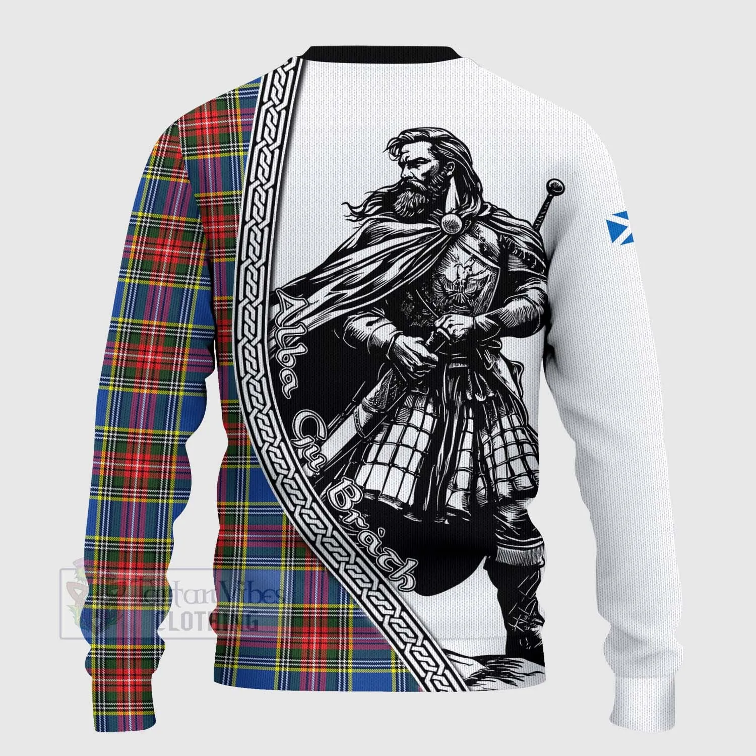 Bethune Tartan Clan Crest Knitted Sweater with Highlander Warrior Celtic Style