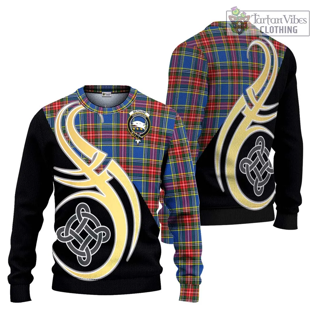 Bethune Tartan Ugly Sweater with Family Crest and Celtic Symbol Style