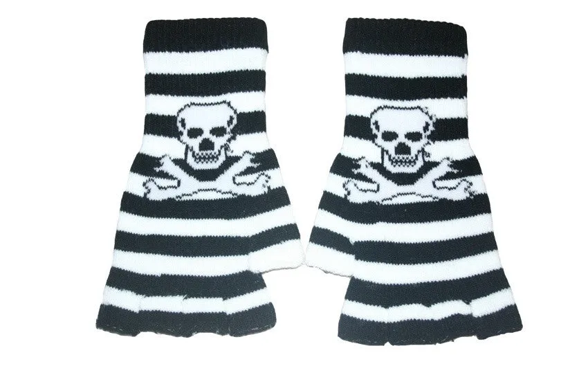 Black and White Skull Fingerless Gloves