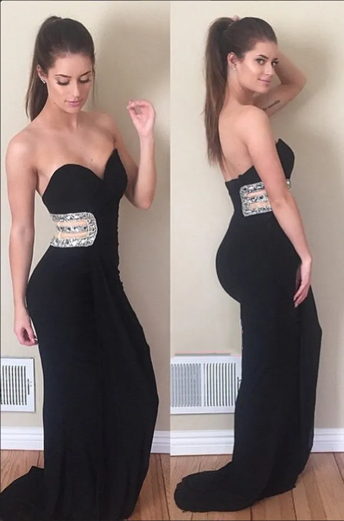 Black Stretchy Sweetheart Sheath Prom Dress, PD2303210