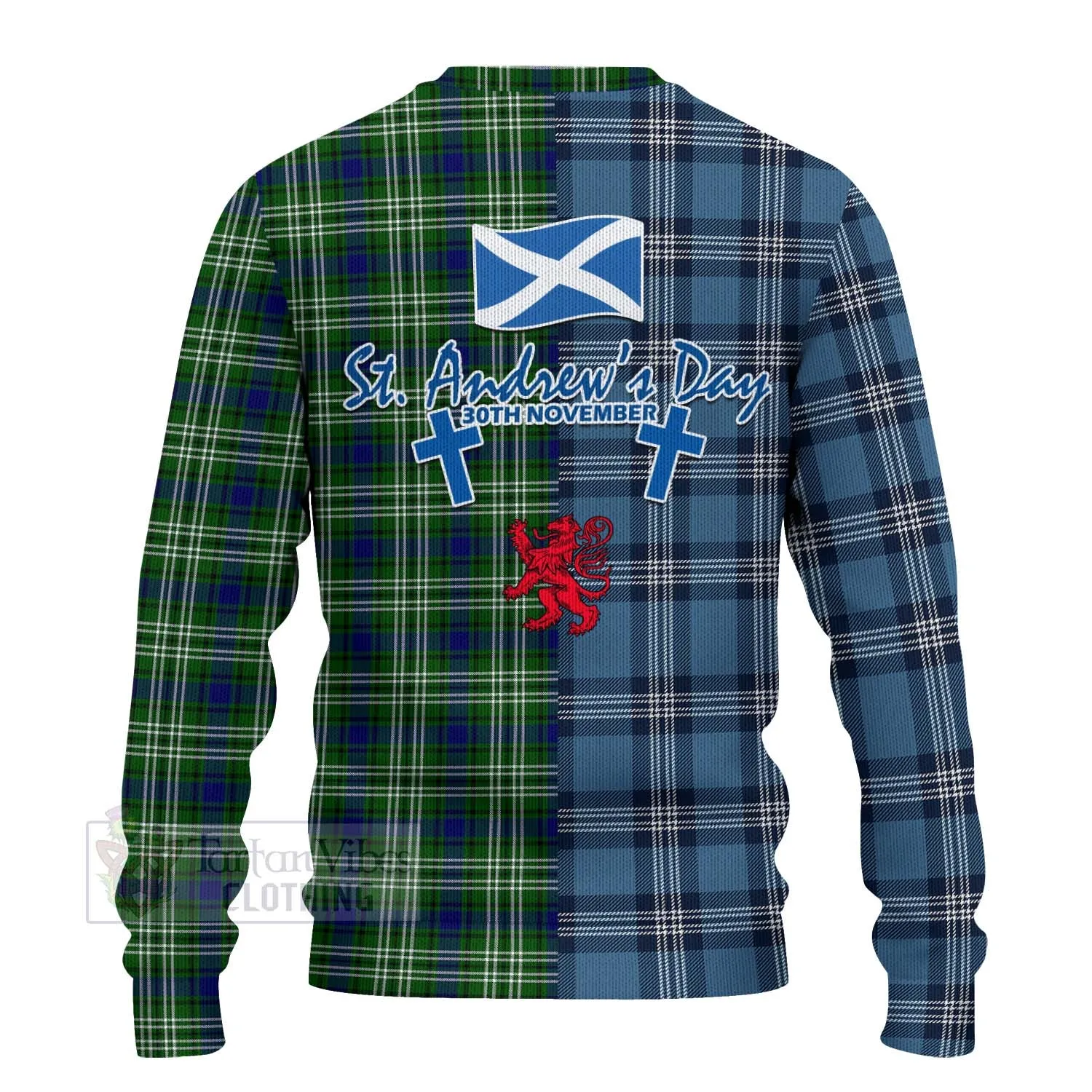 Blackadder Tartan Knitted Sweater Happy St. Andrew's Day Half Tartan Style