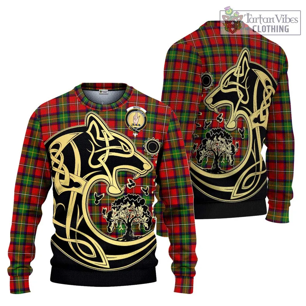 Boyd Tartan Ugly Sweater with Family Crest Celtic Wolf Style