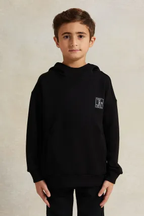 Boys Black Soft Fabric Hooded Sweatshirt