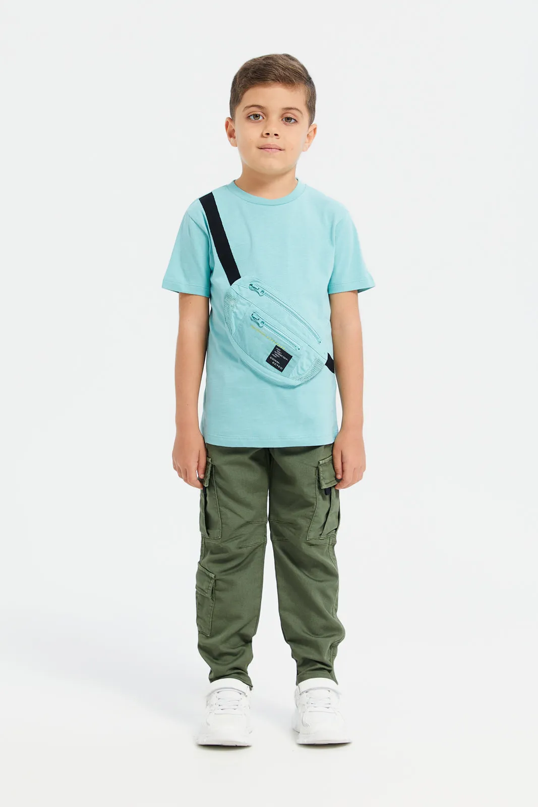 Boys Olive Cargo Pocket Denim Joggers