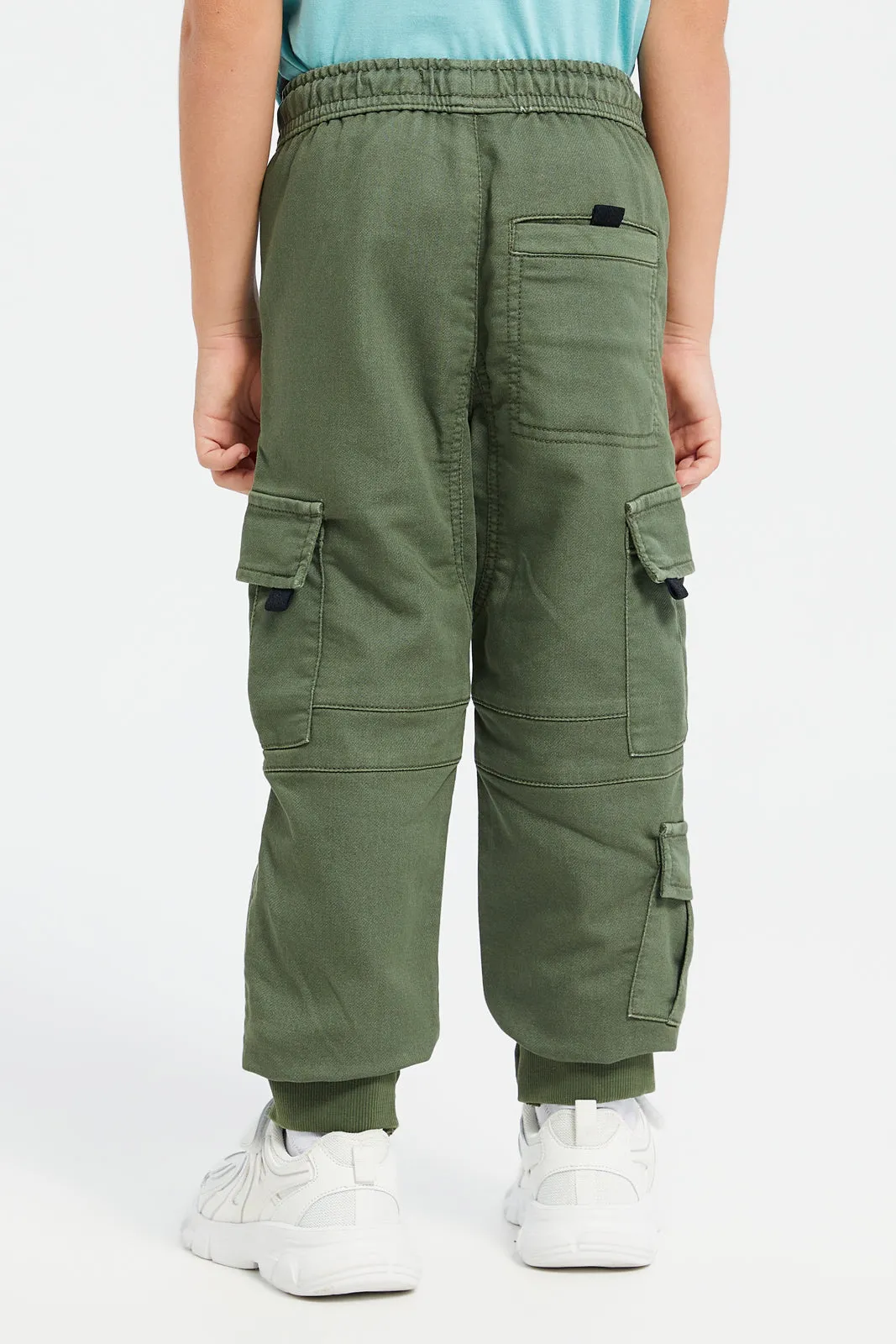 Boys Olive Cargo Pocket Denim Joggers