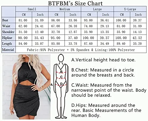 BTFBM Women 2023 Summer Sleeveless Casual Crewneck Bodycon Tank Dress Cutout Twist Slim Wrap Club Party Evening Dresses(Solid Black, X-Large)