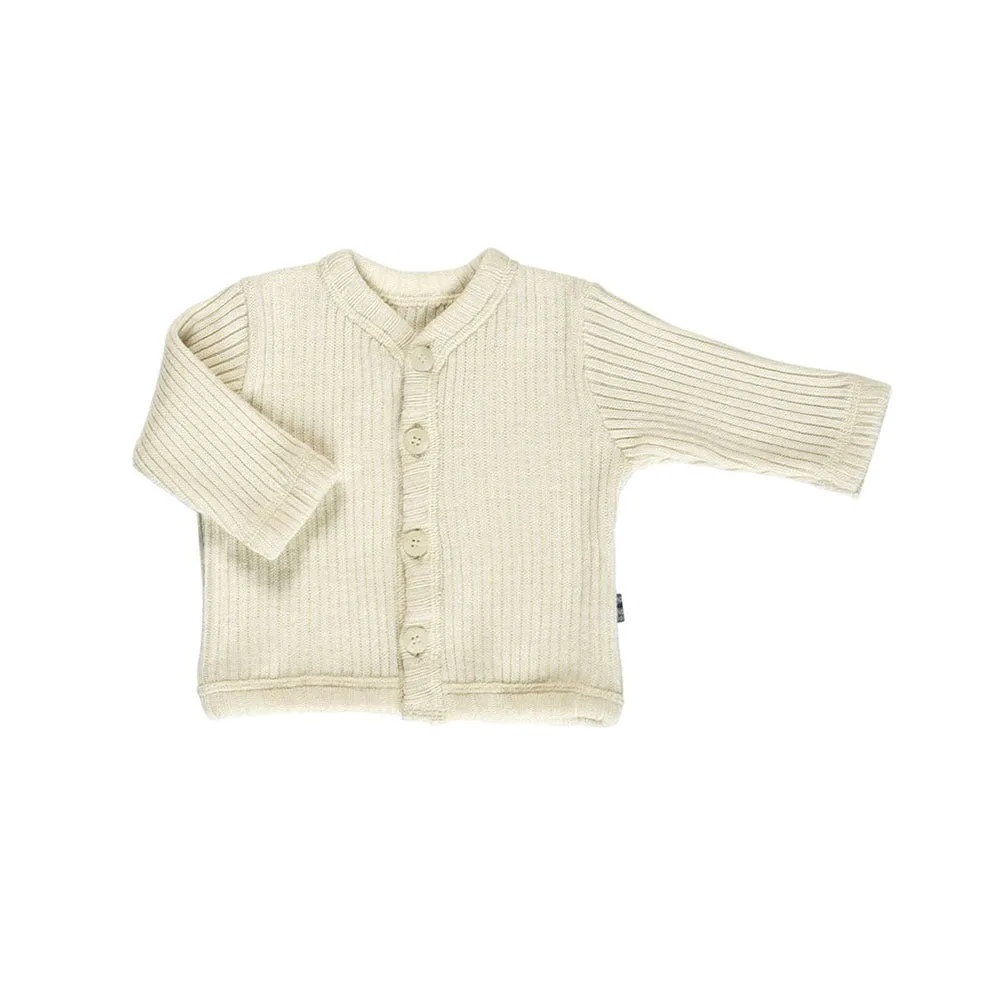 Cardigan - Ribbed - 100% Wool - Cream