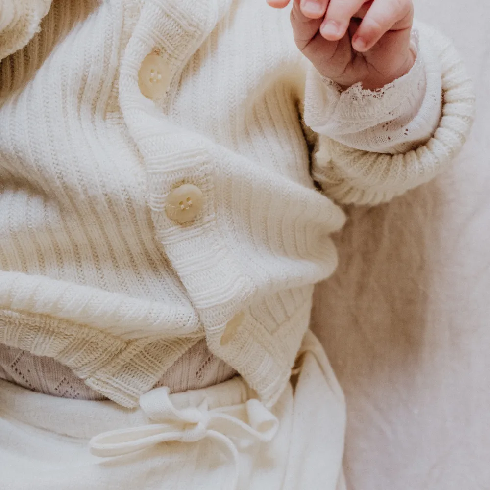 Cardigan - Ribbed - 100% Wool - Cream