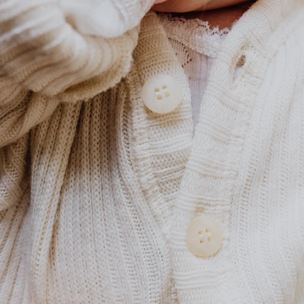 Cardigan - Ribbed - 100% Wool - Cream