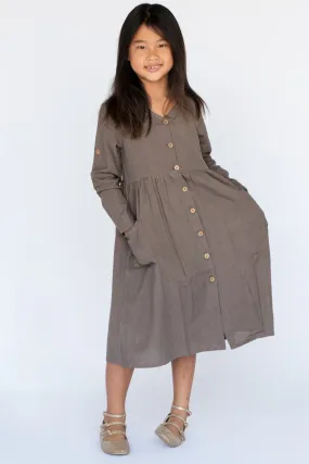 Cement V Neck Shirt Dress