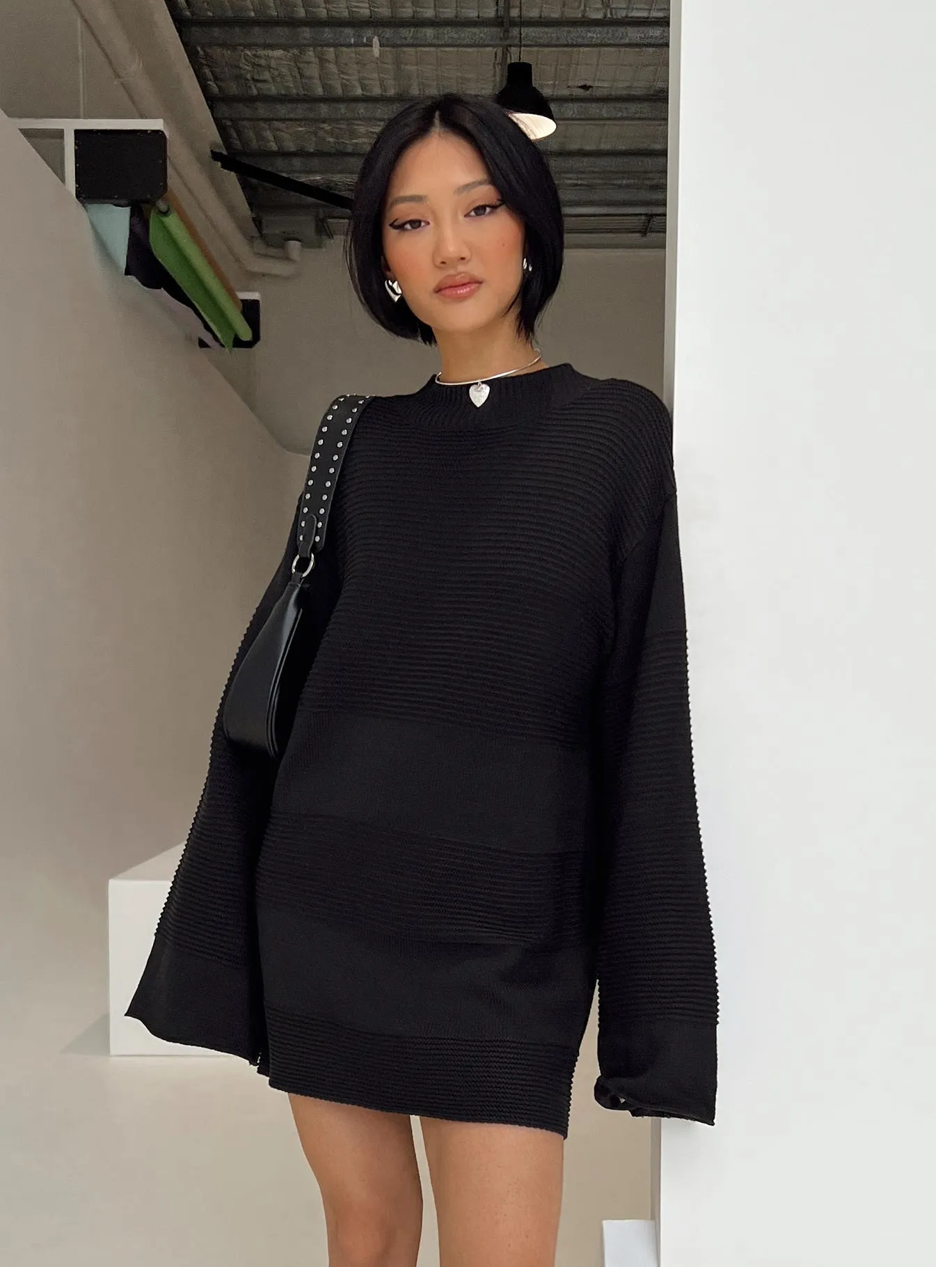 Cheyenne Knit Sweater Dress Black