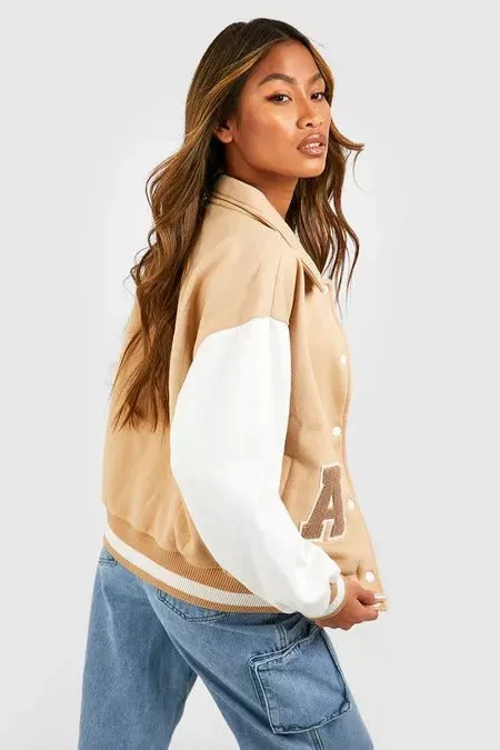 COLLARED VARSITY BOMBER JACKET