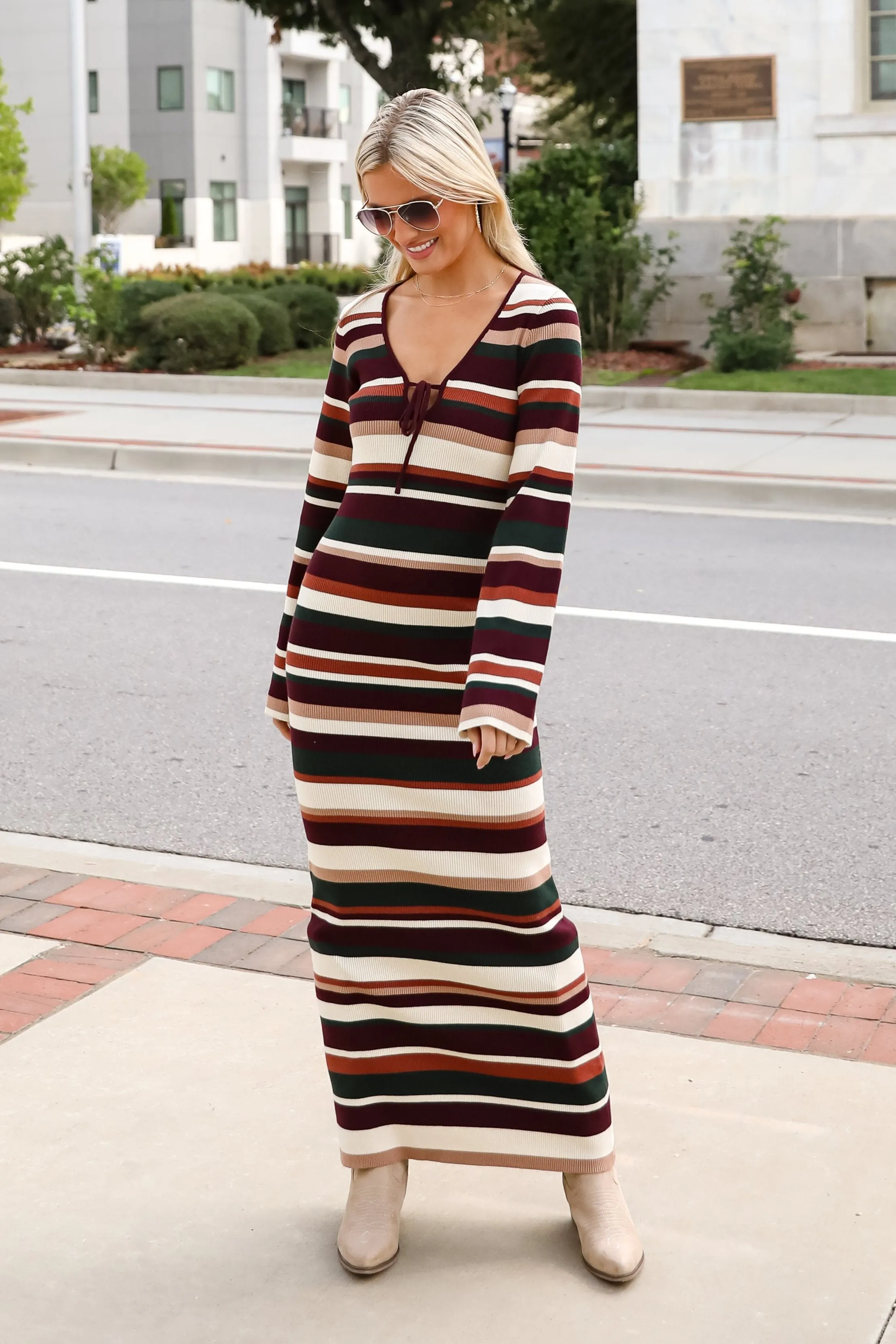 Comforting Cuteness Multi Striped Knit Maxi Dress