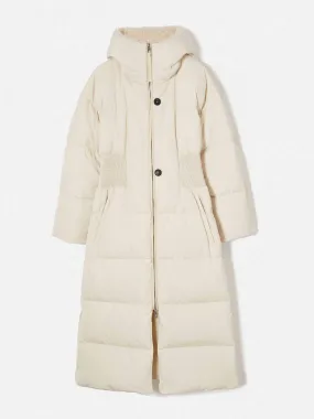 Cream hooded maxi puffer coat