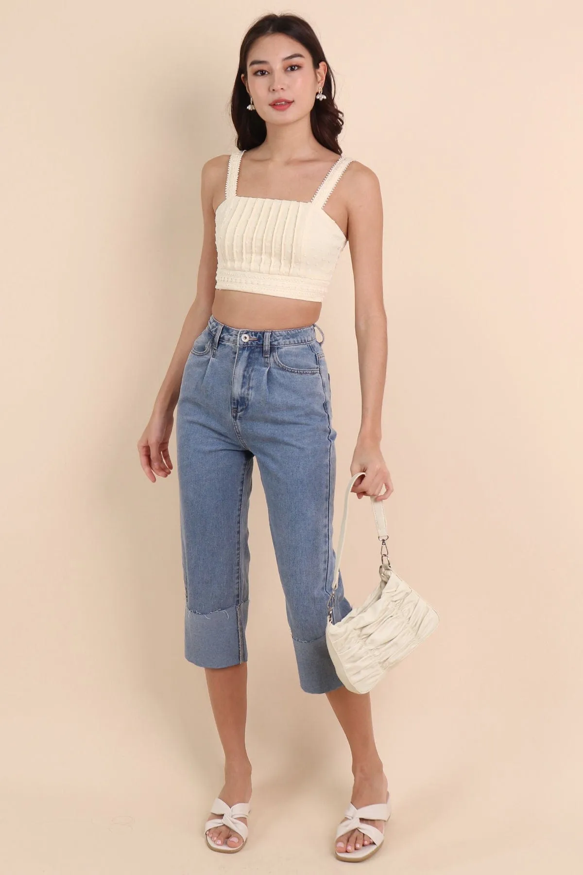 DAMARIS CUFFED DENIM CULOTTES IN ACID WASH