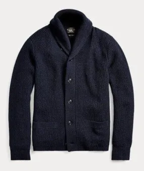 Double RL - Cashmere Shawl-Collar Cardigan in Navy