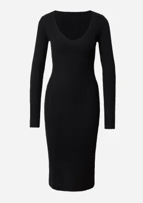 Double V Neck Slit Midi Knit Dress