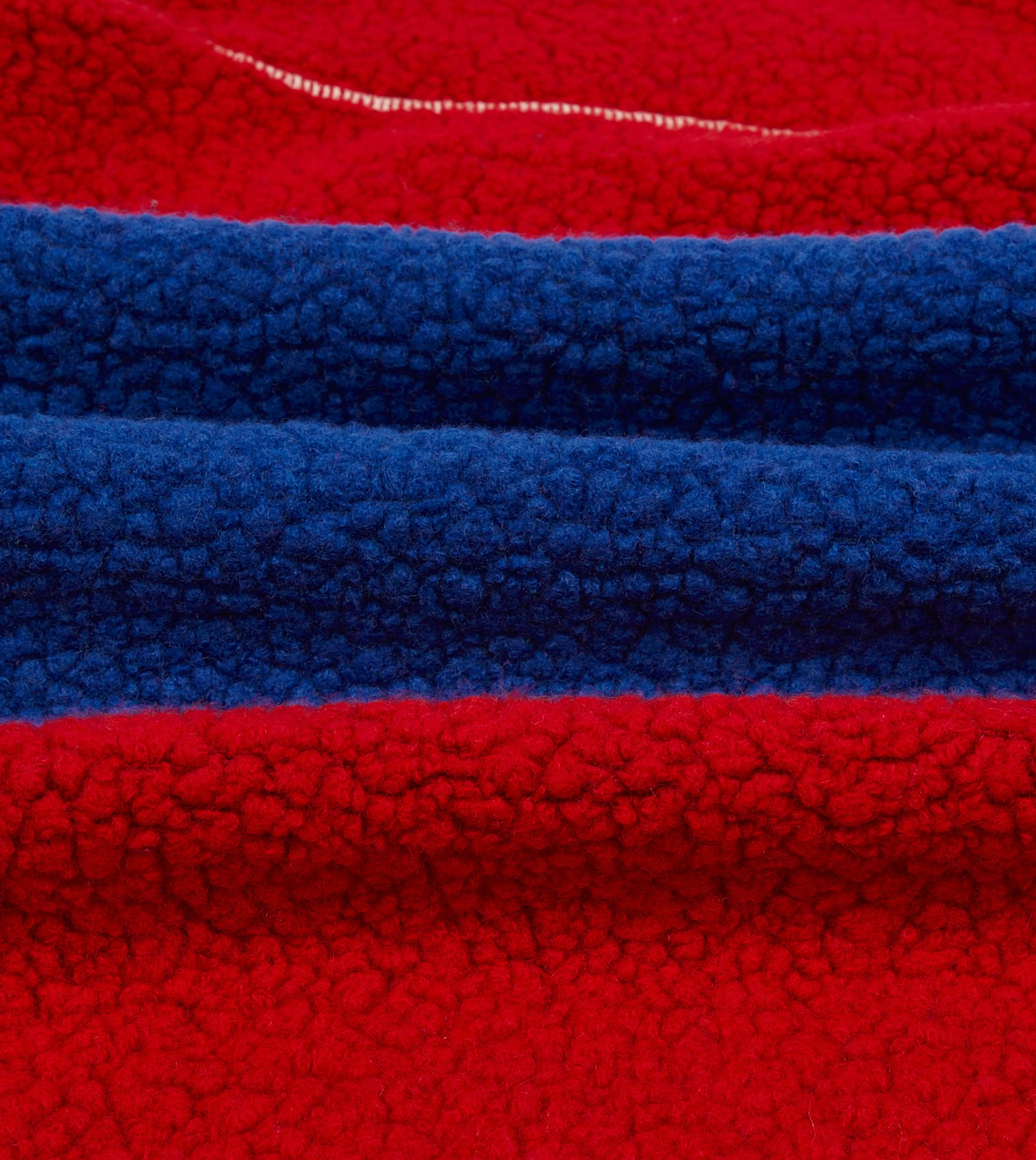 Ecru, Red and Blue Boucle Wool Zip Fleece Jacket