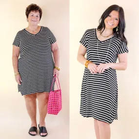 Effortless Moments Striped Short Sleeve Tee Shirt Dress in Black