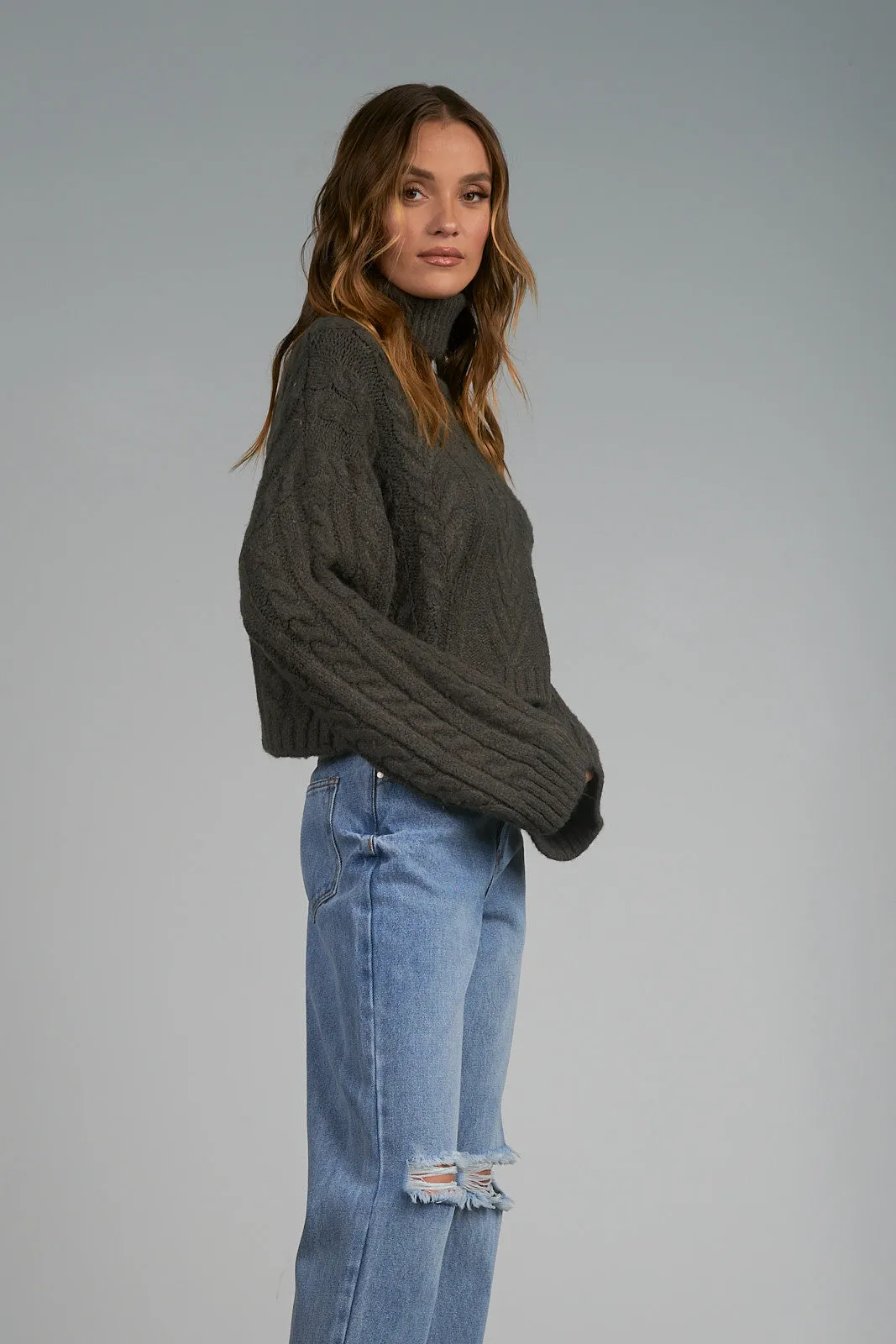 Elan Fiesta Charcoal Turtleneck Sweater