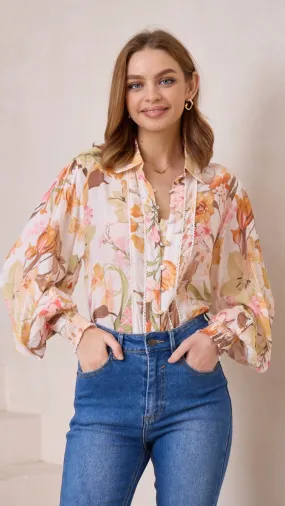 Elizabeth Pink/Orange Floral print Blouse