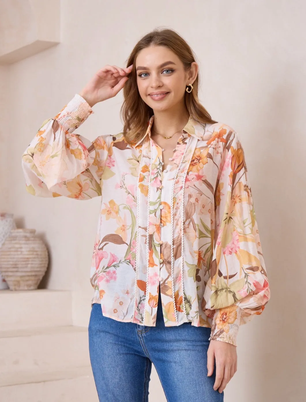 Elizabeth Pink/Orange Floral print Blouse