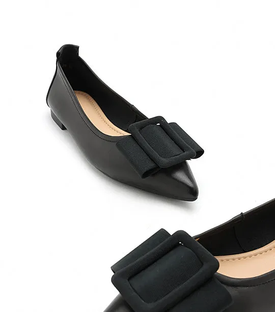 Elyse Bow Buckled Pointed Toe Flats Black