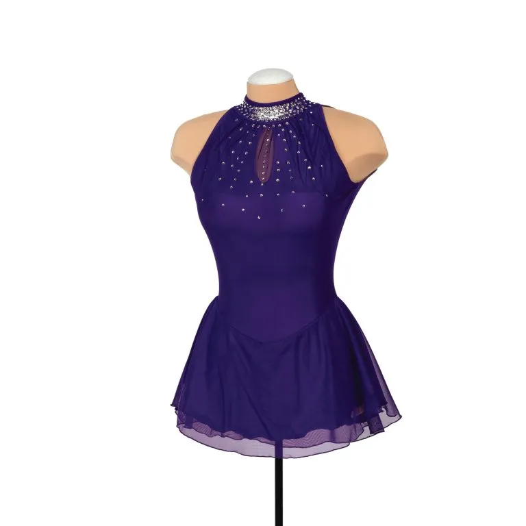 F22008R Competition Figure Skating Mesh Keyhole Dress CRYSTAL