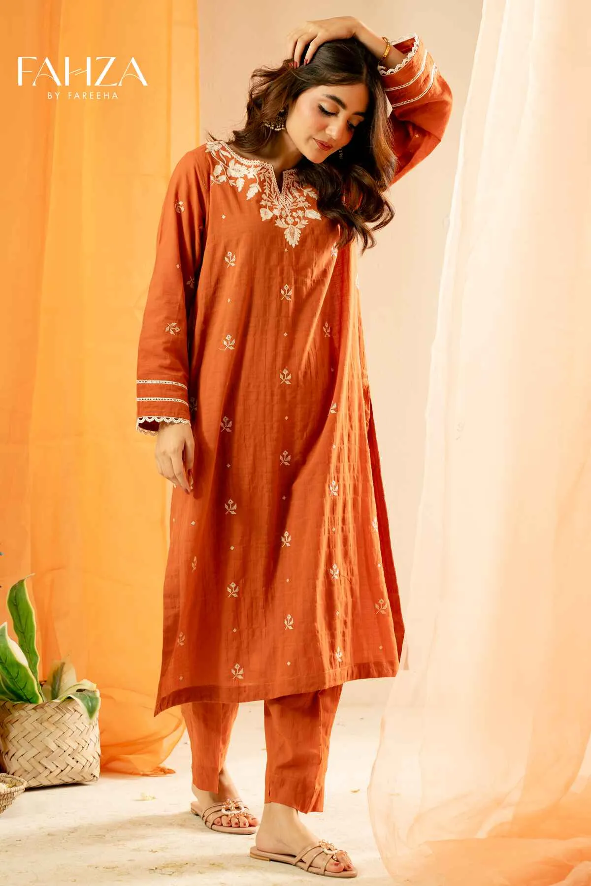 Fahza by Fareeha - Rustic - Rust Orange - Cotton - 2 Piece