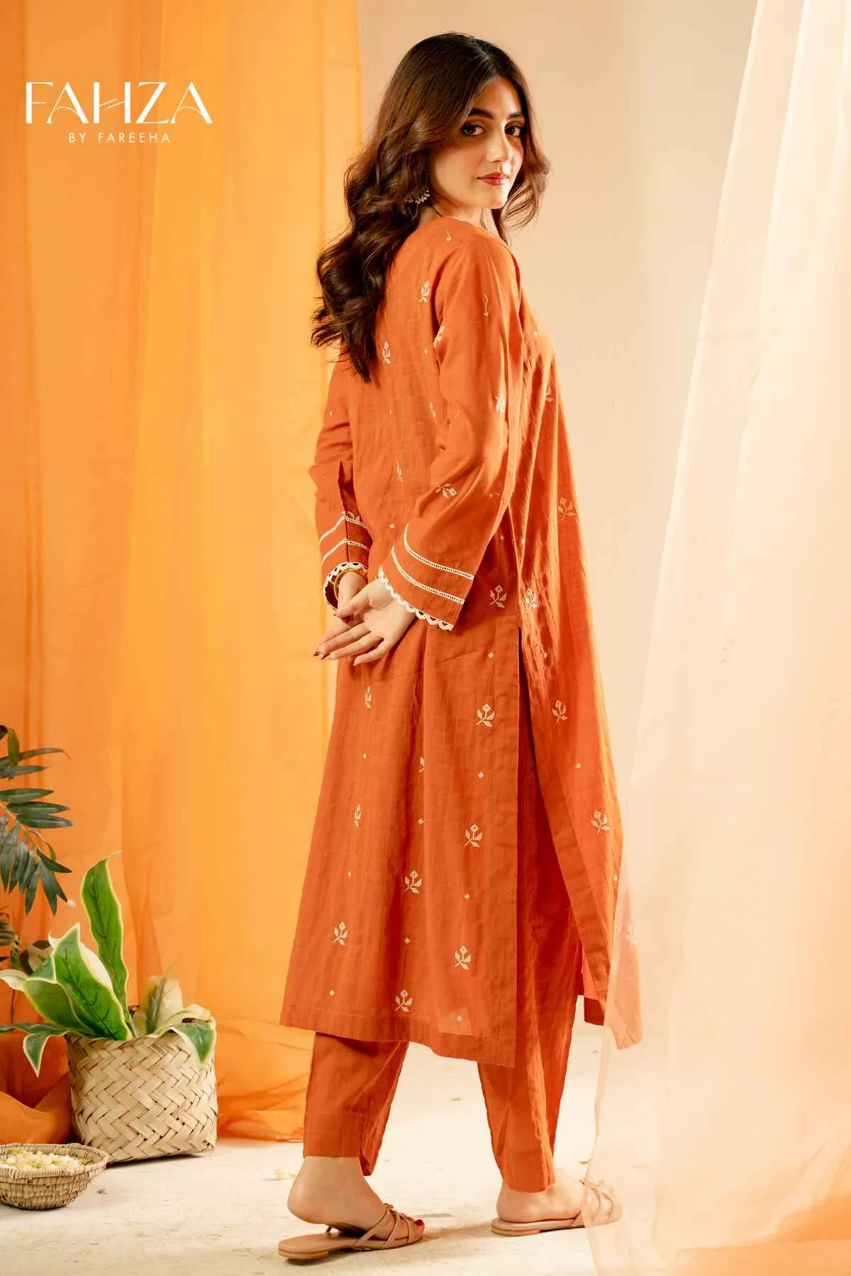 Fahza by Fareeha - Rustic - Rust Orange - Cotton - 2 Piece