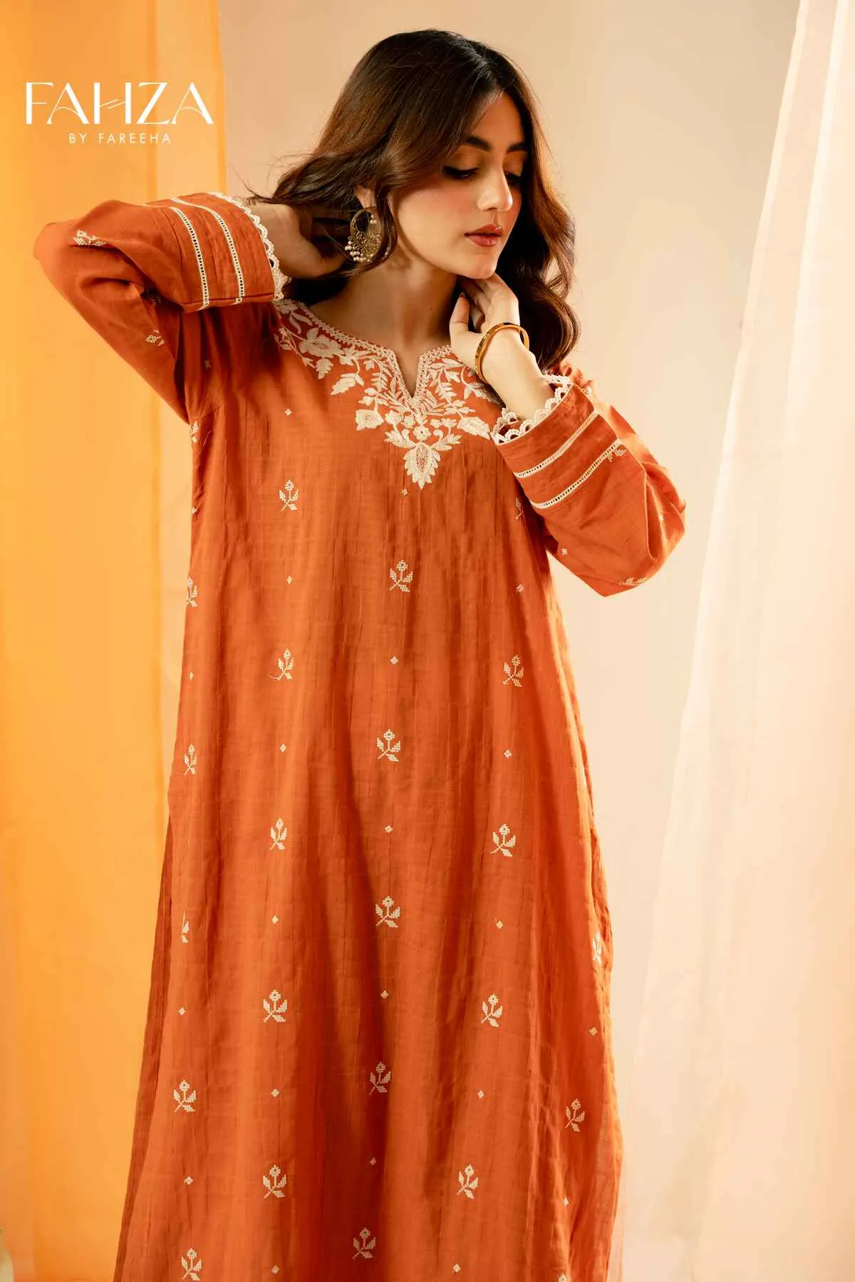 Fahza by Fareeha - Rustic - Rust Orange - Cotton - 2 Piece