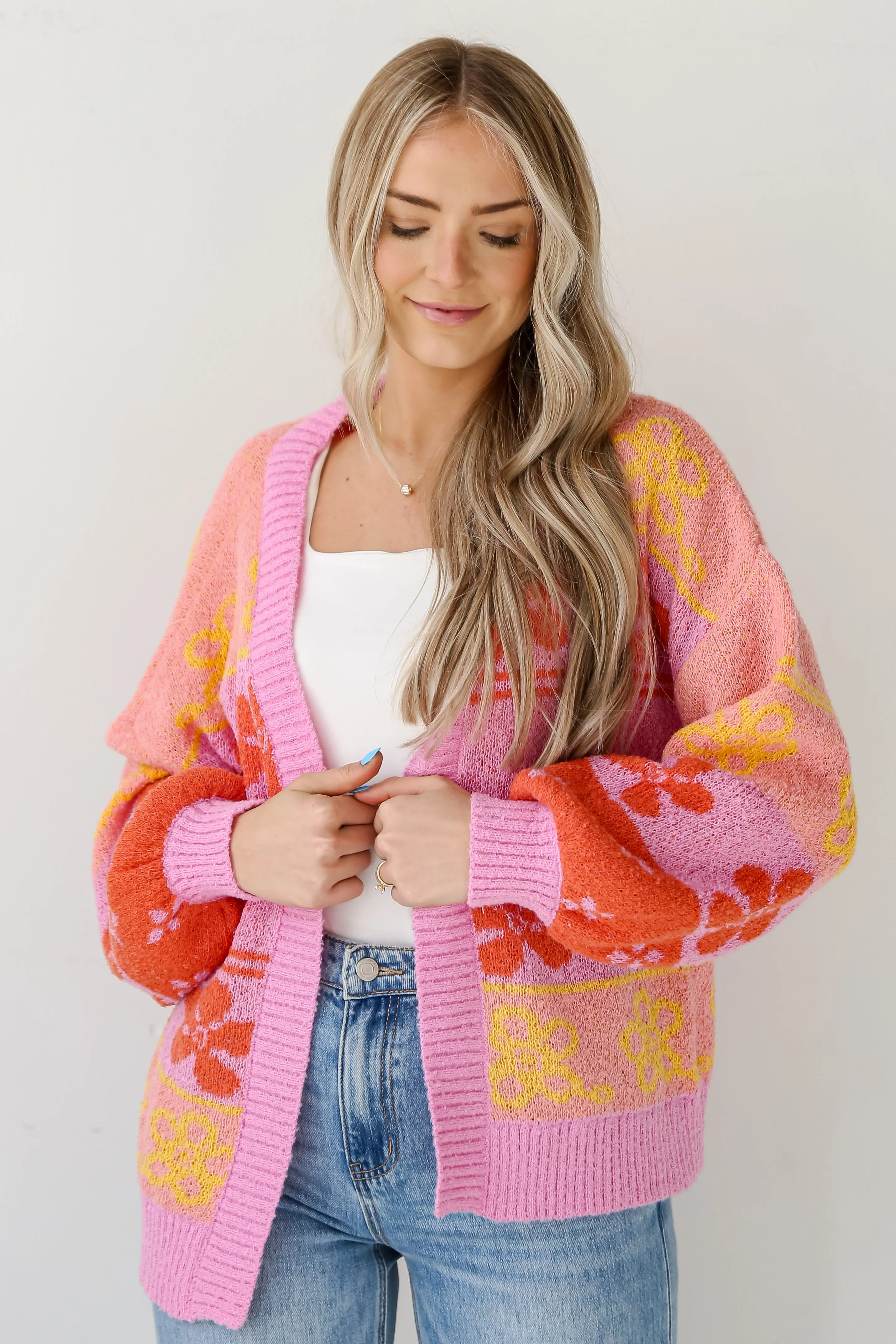 FINAL SALE - Darling Perception Floral Color Block Cardigan - DU DEAL