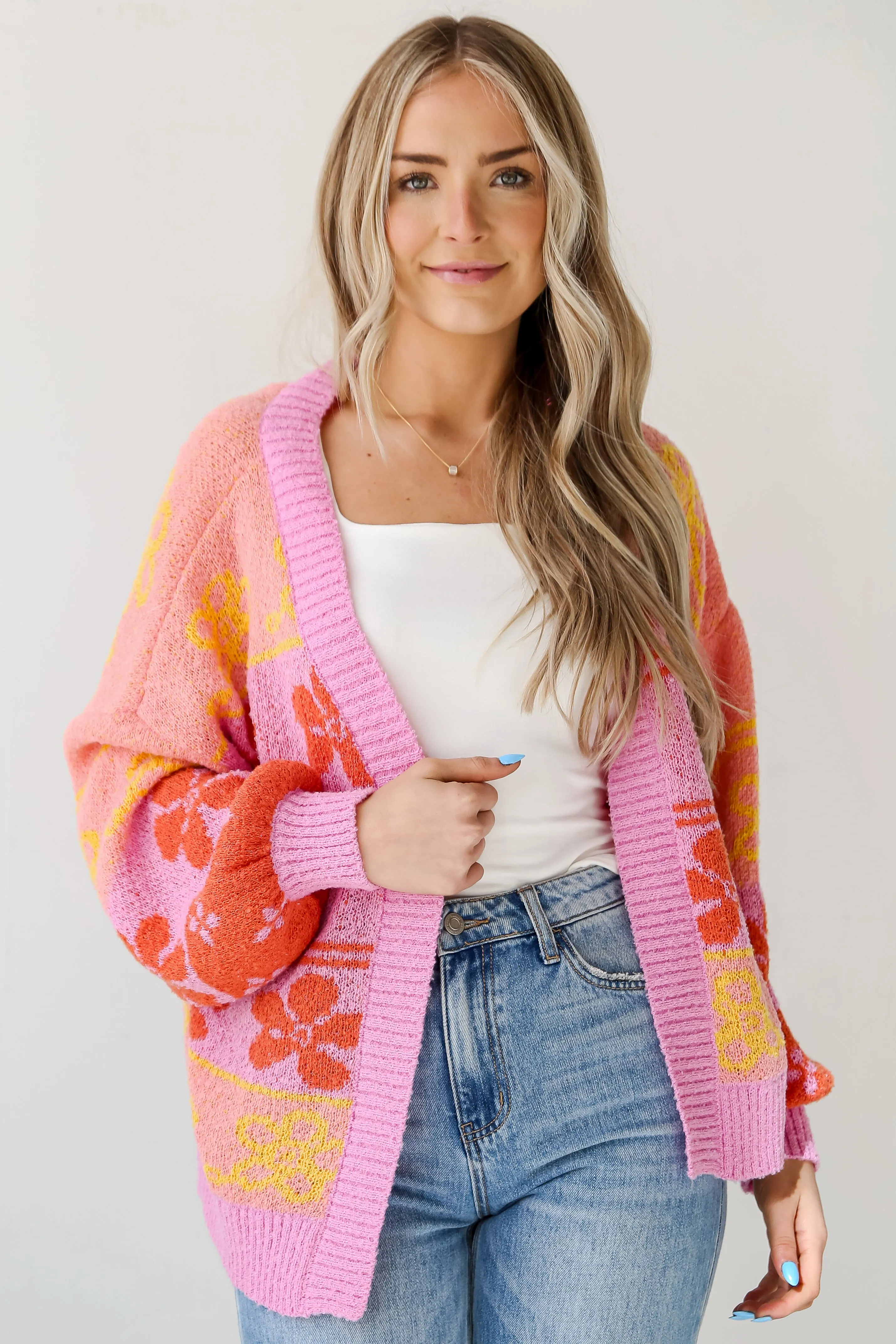 FINAL SALE - Darling Perception Floral Color Block Cardigan - DU DEAL