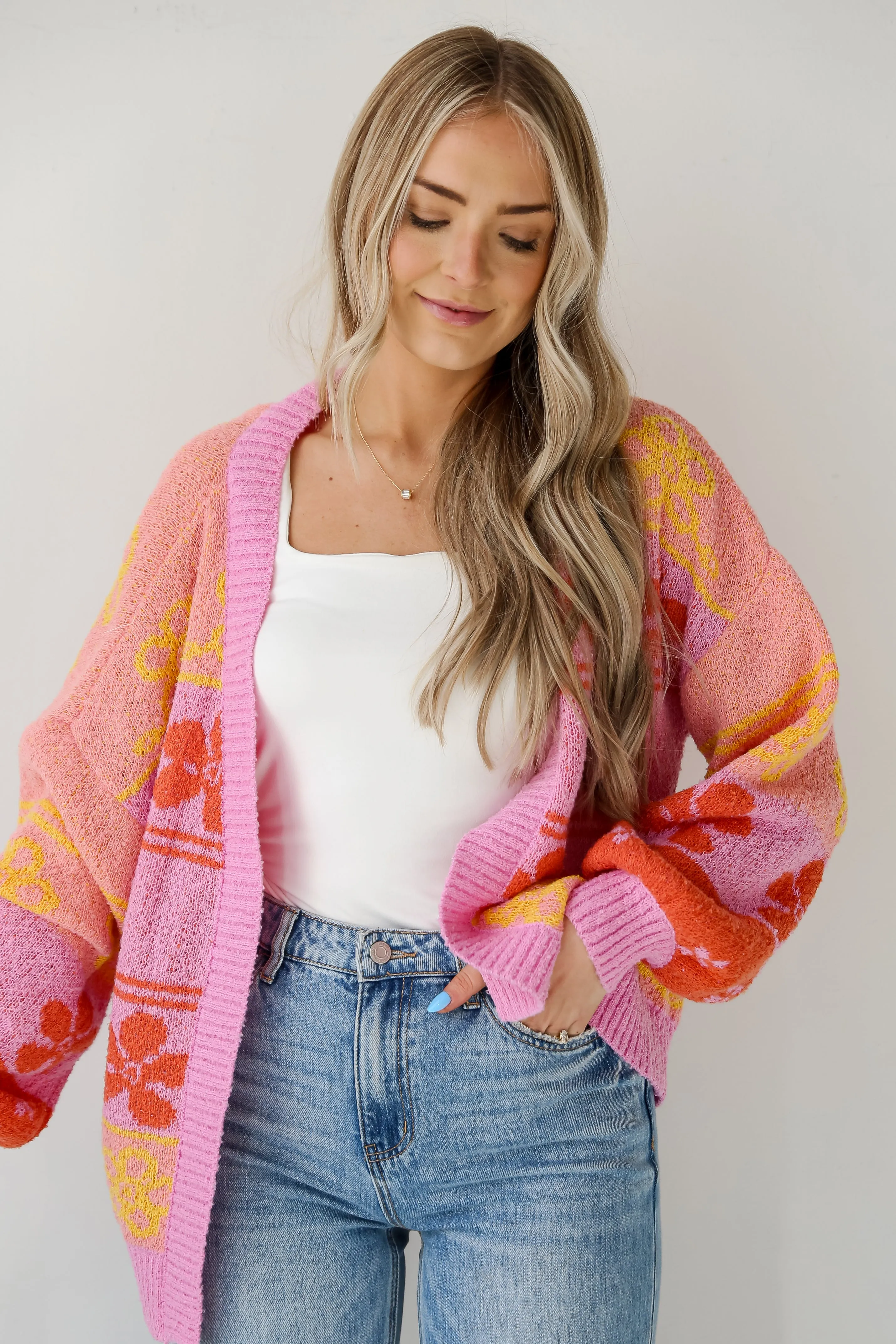 FINAL SALE - Darling Perception Floral Color Block Cardigan - DU DEAL