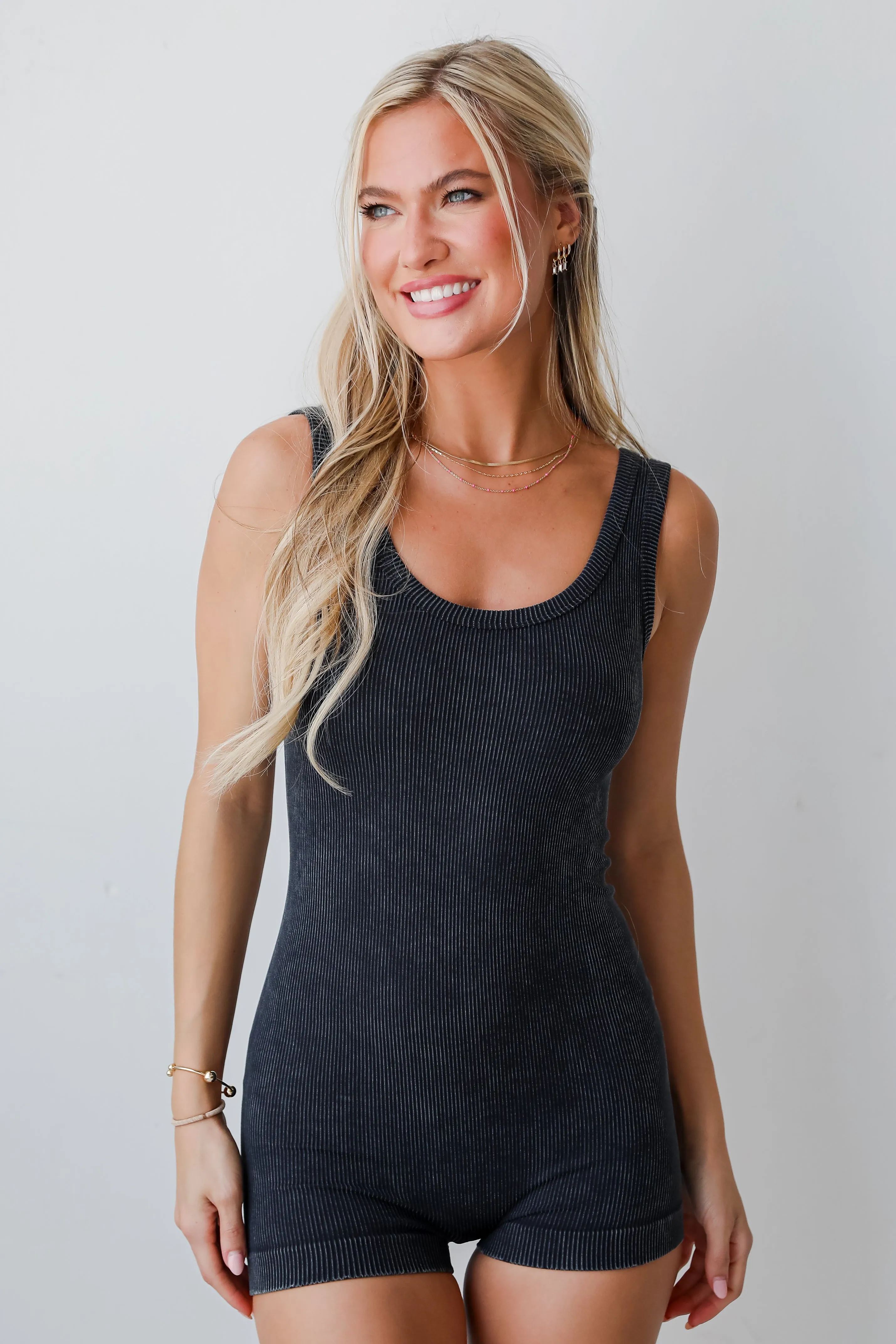 FINAL SALE - Down For Whatever Ribbed Seamless Romper - DU DEAL