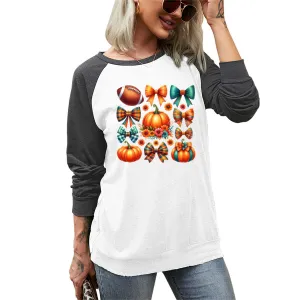 Football, Pumpkins & Bows Long Sleeve Tee