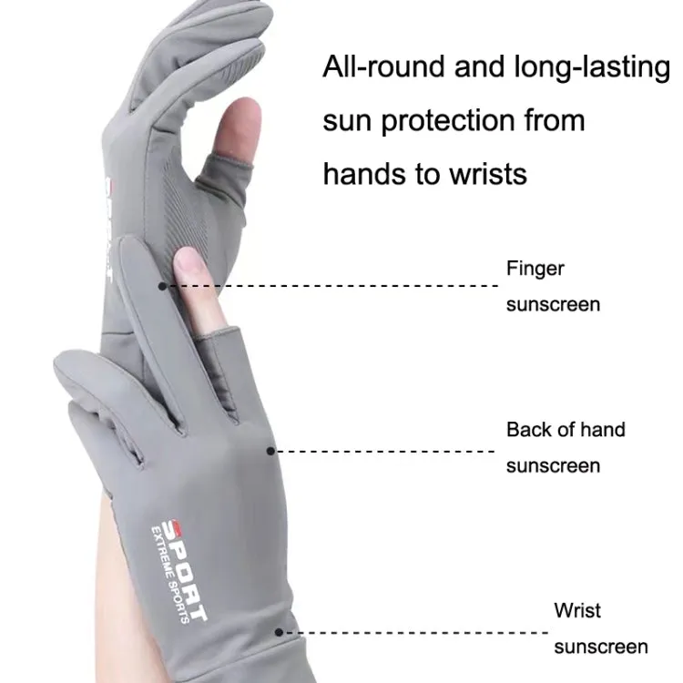 Free Code Summer Ice Silk Thin Sunscreen Gloves Fishing Non-slip Takeaway Rider Gloves(Half Finger Blue)