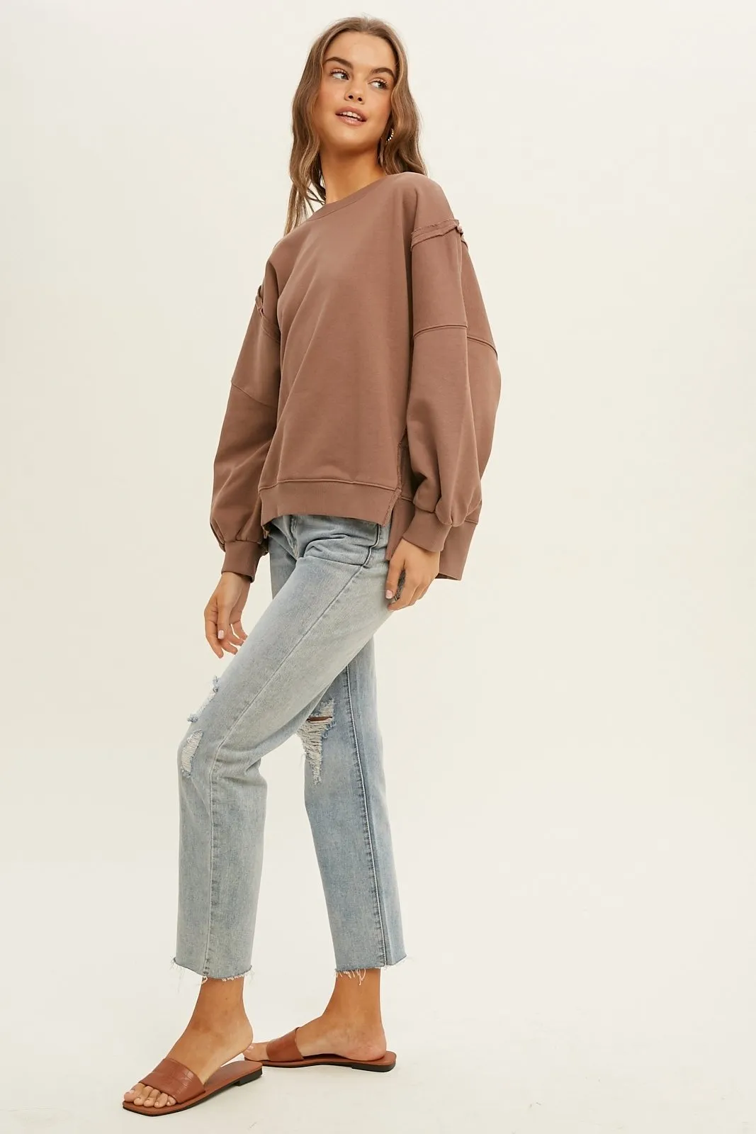 French terry sweatshirt with raw edge detail