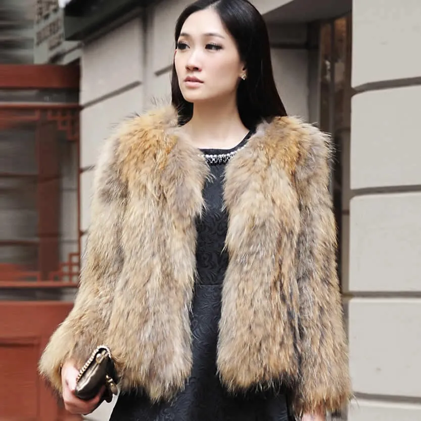 Fur Coat Cheap Knitted Raccoondog Fur Coat Jacket Overcoat Vest Waistcoat Fur Coat Jacket Women FS010402