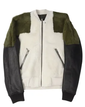 FW21 GETHSMANE Panelled Shearling, Leather and Calf Hair Girdred Bomber Jacket