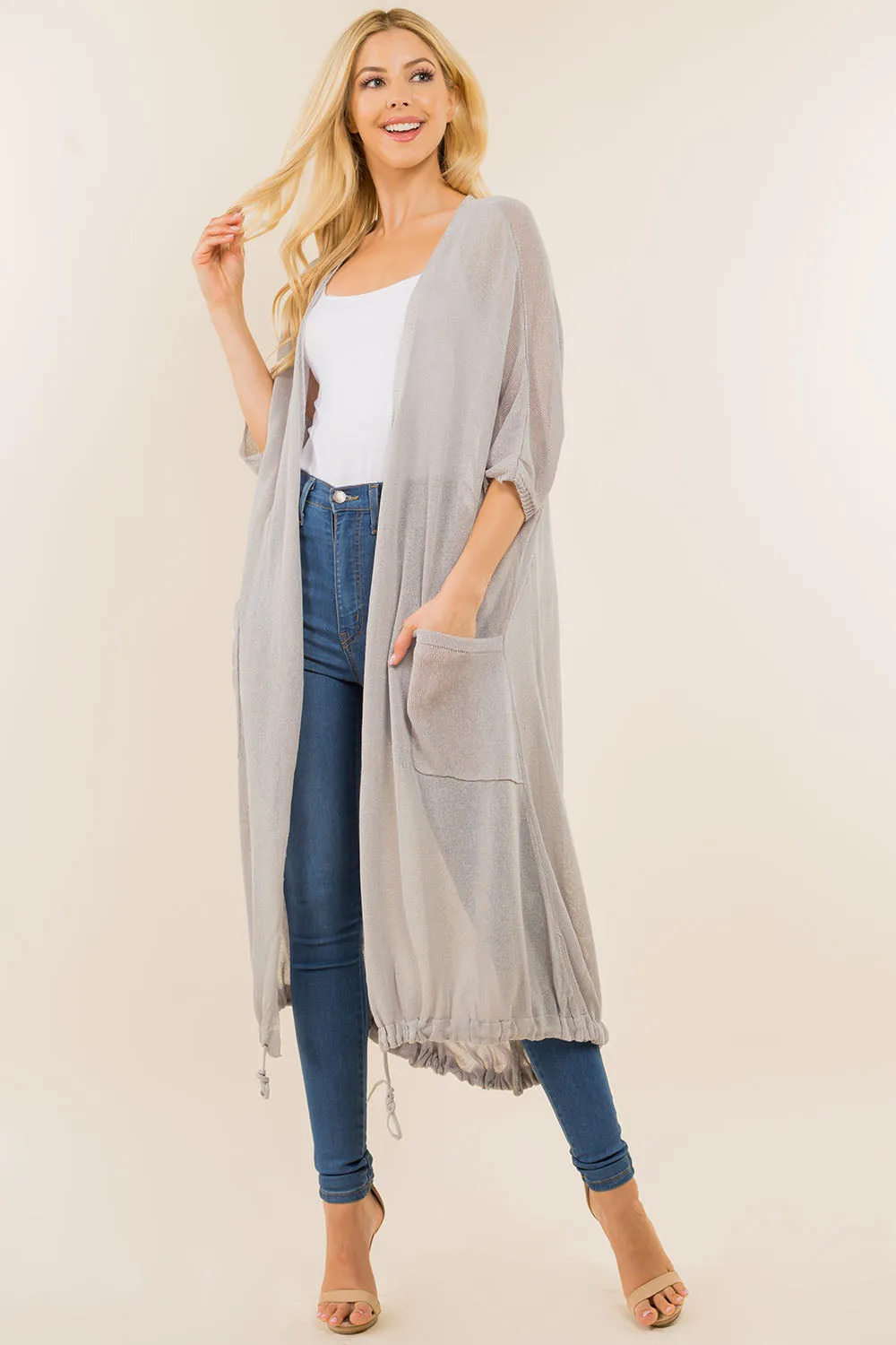 GA-8051 solid color long cardigan