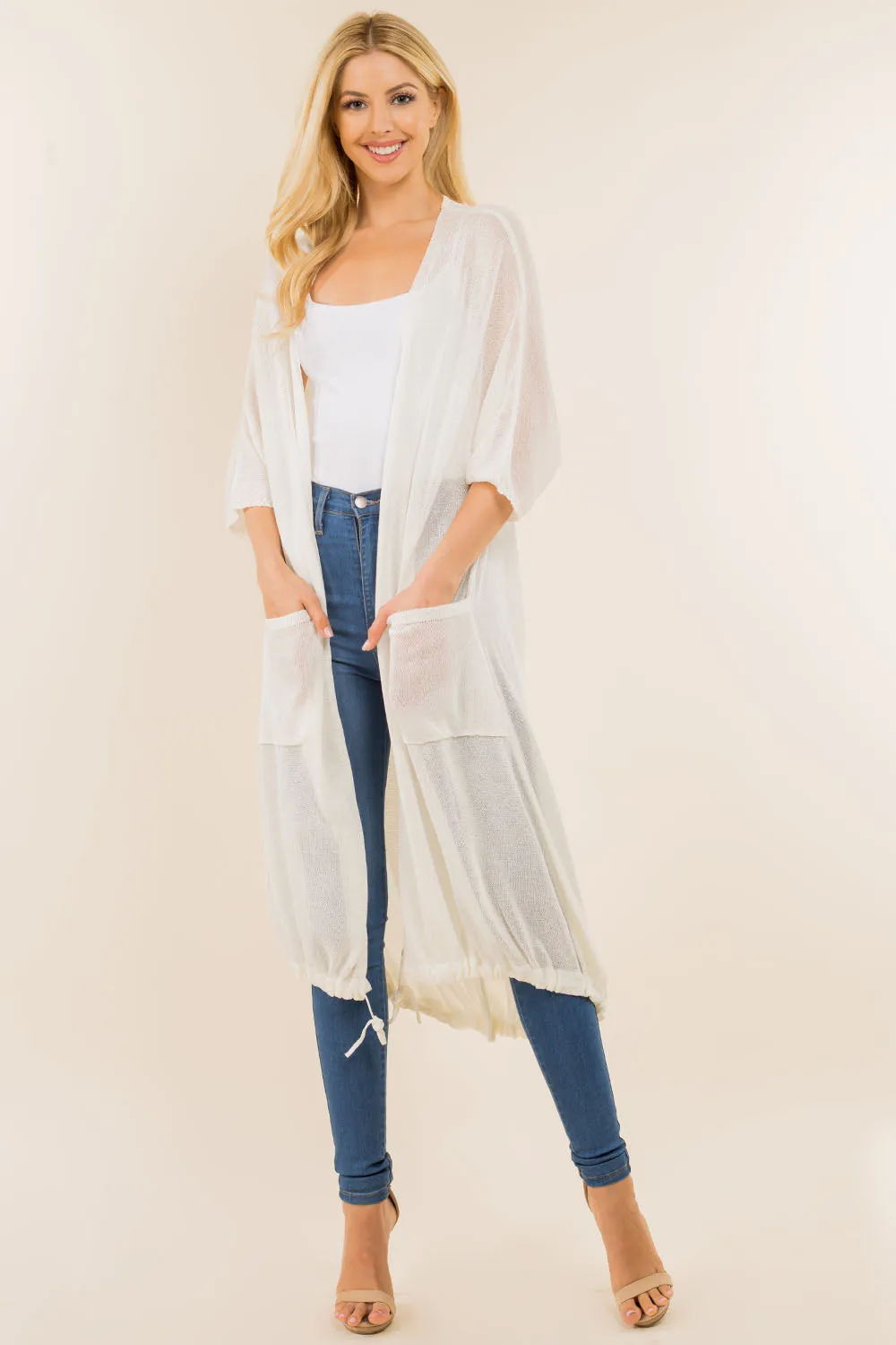 GA-8051 solid color long cardigan