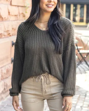 Grace & Lace Boyfriend Slouchy Knit Sweater - Olive