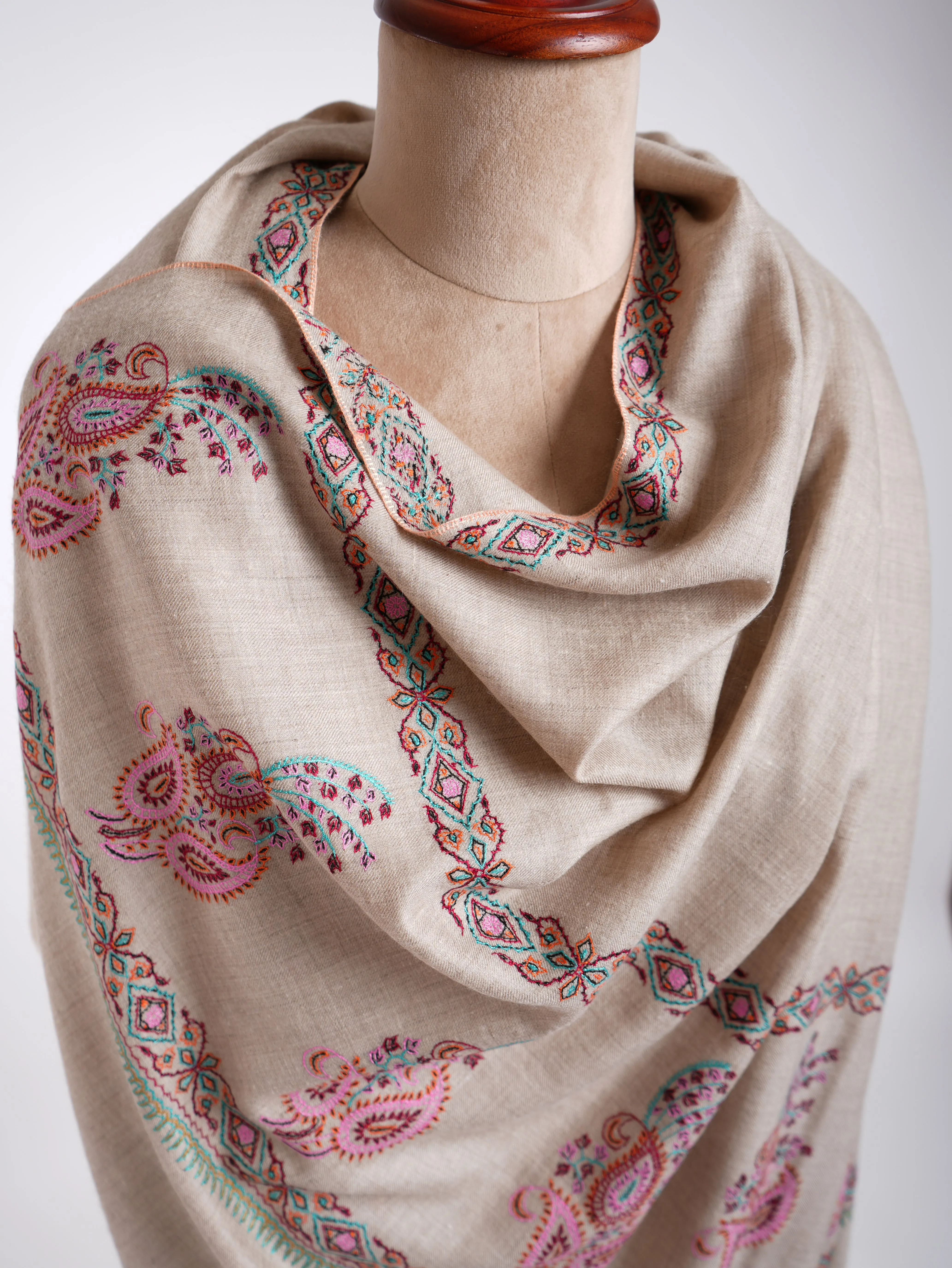 Gray with Paisley Motif Pashmina Shawl