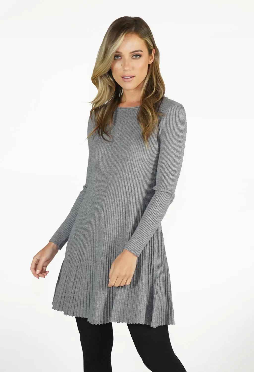 Grey Ribbed Fit and Flare Dress