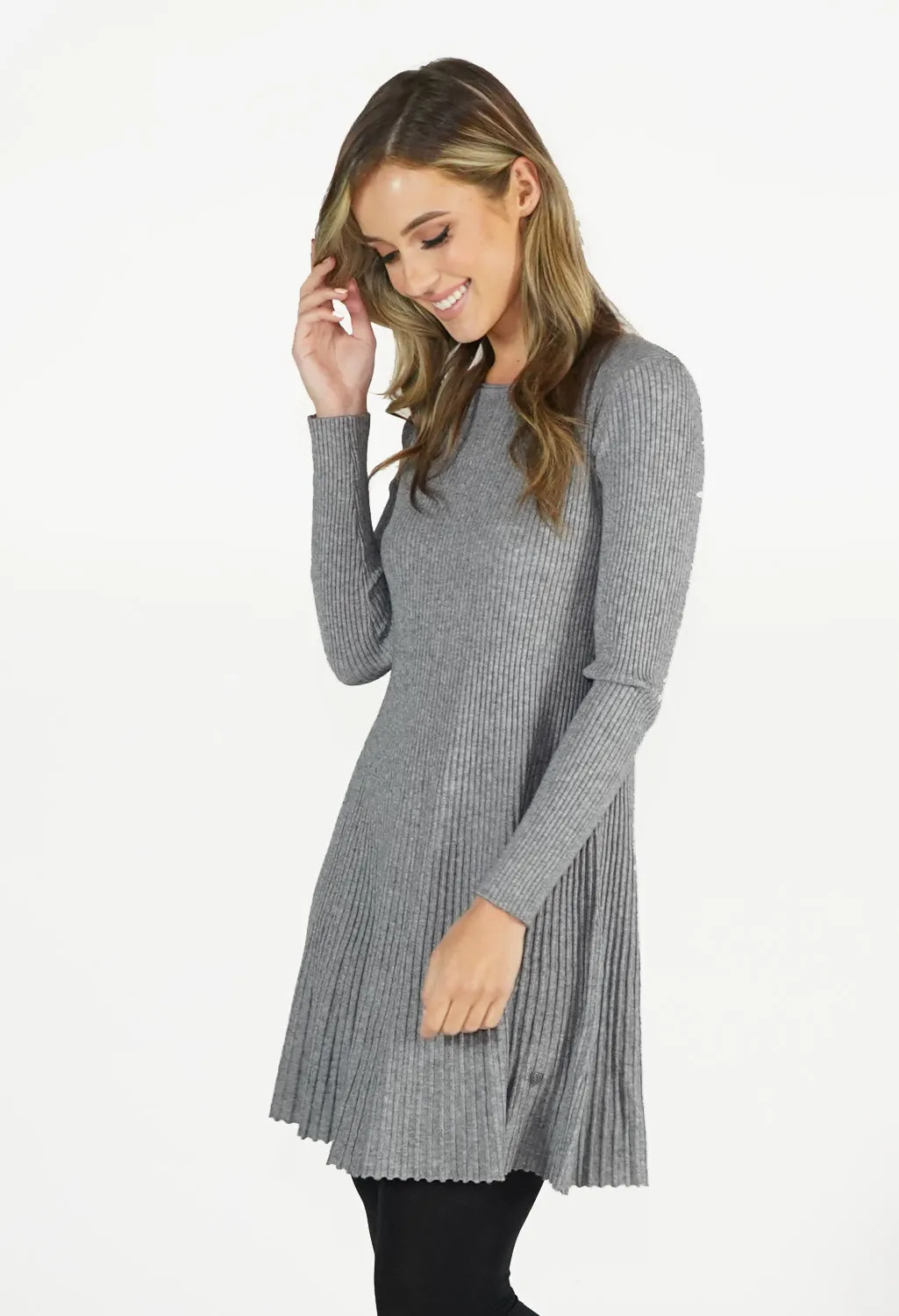 Grey Ribbed Fit and Flare Dress