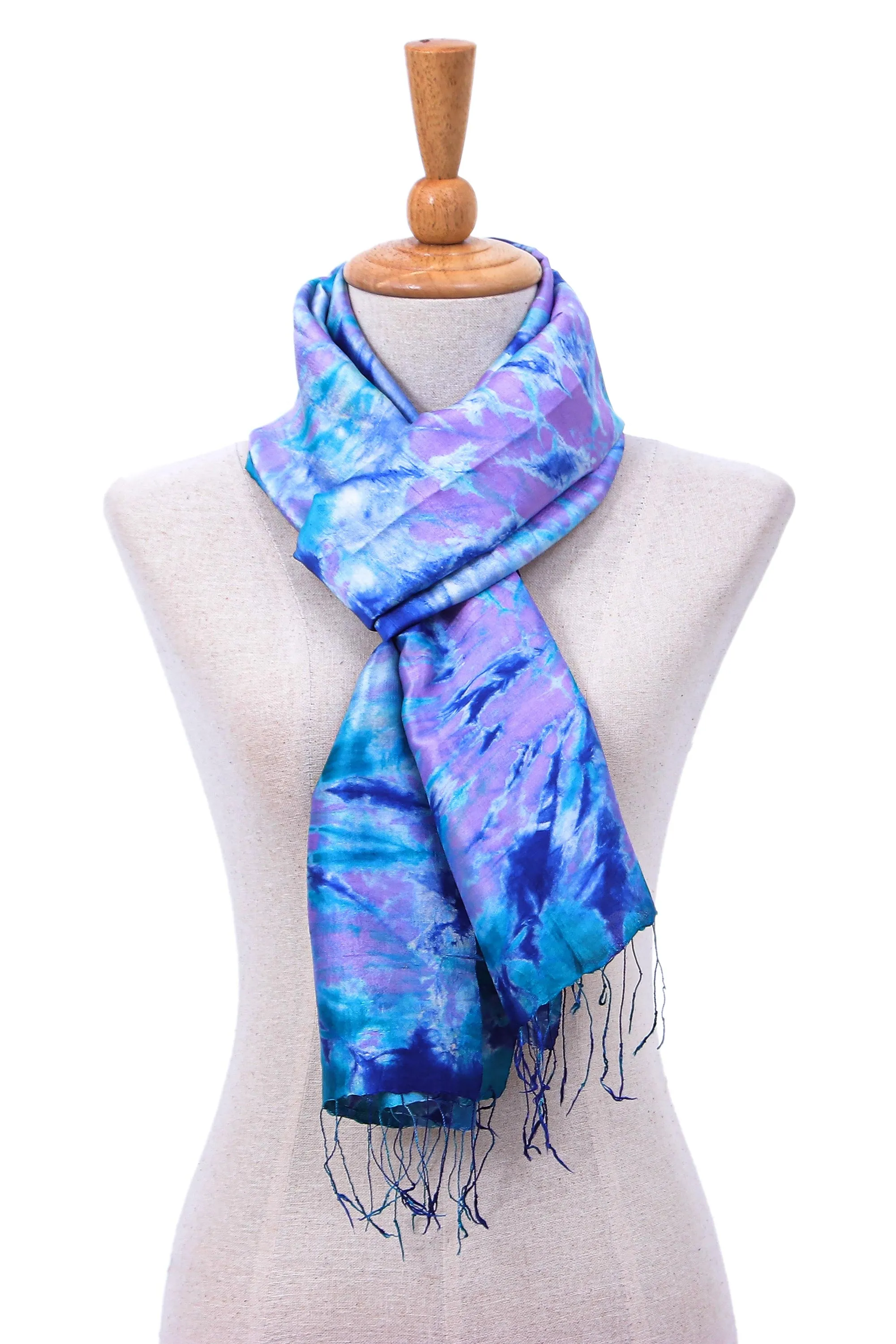 Hand Crafted Tie-Dyed Silk Scarf - Candy Sea | NOVICA